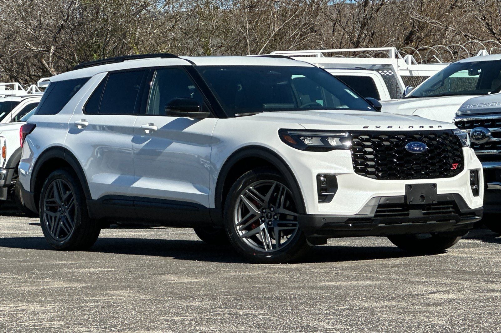 2026 Ford Explorer ST in Star White Metallic Tri-Coat — front three-quarter view