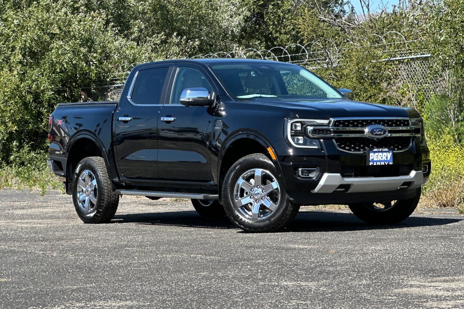 2024 Ford Ranger Lariat in Shadow Black — front three-quarter view