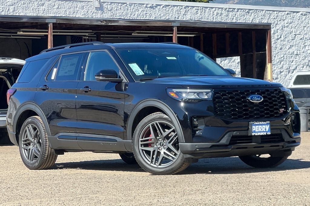 2026 Ford Explorer ST in Agate Black Metallic — front three-quarter view