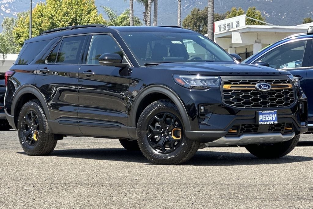 2026 Ford Explorer Tremor in Agate Black Metallic — front three-quarter view