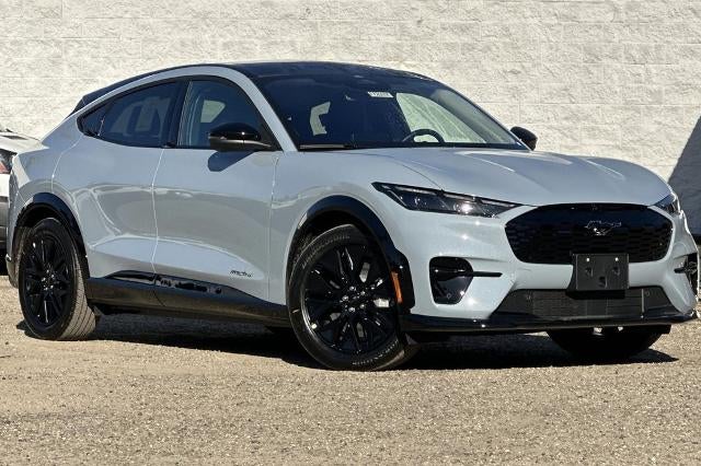 2026 Ford Mustang Mach-E Premium in Glacier Gray Metallic Tri-Coat — front three-quarter view